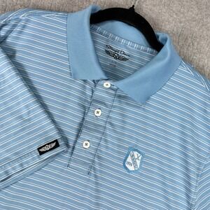 Straight Down Polo Shirt Mens Large Blue Striped Short Sleeve Golf Top